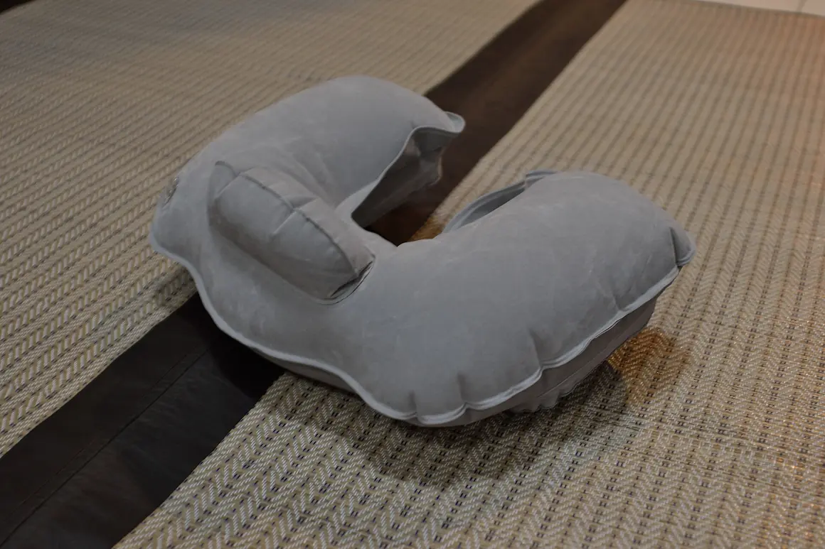 Gray inflatable travel neck pillow